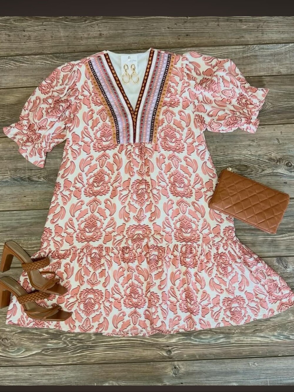 She & Sky Floral Pink Short Sleeve V-Neck Dress